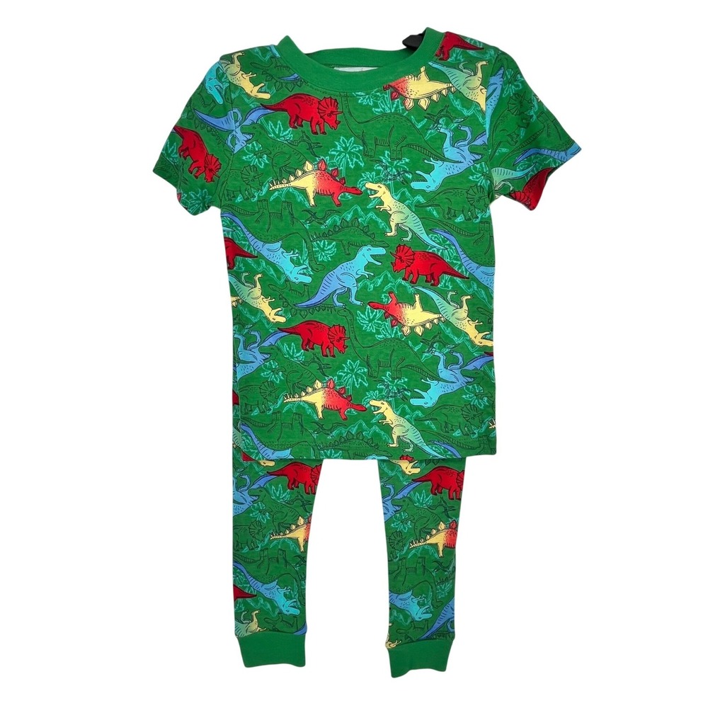 Green Dinosaur Pajama Set Boys 4T Colorful Snug Fit 2pc PJs Dino Sleepwear Cute